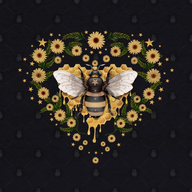 Queen and bee, Sweet, honey, heart, bee and flowers, hive, watercolor by Collagedream